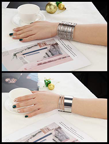 Besteel 2 Pcs Cuff Bangle Bracelet Set For Women Open Wide Wire Bracelets Adjustable Gold Sliver-Tone Plated #TOP5