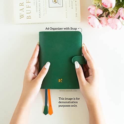 Image of NEORAH - A6 Notebook SLEEVE with SNAP Button - [ SLEEVE ONLY ]|Vegan Leather|Office Diary Holder with Penloop| 2 Front & 1 Back Pocket | 4 Card Slots |2 BookMarks - Fits any A6 Softcover - DARK GREEN