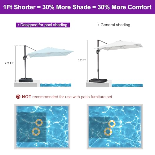 Image of PURPLE LEAF Poolside Shade Umbrella 8' x 8' Low Seating Areas Turquoise