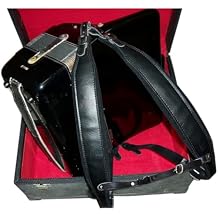 MUSIC FIRST Black Genuine Leather Super Wide Thick Comfortable 96 120 BASS Accordion Shoulder Strap Set Accordion Belt With FAST-ON BACK STRAP