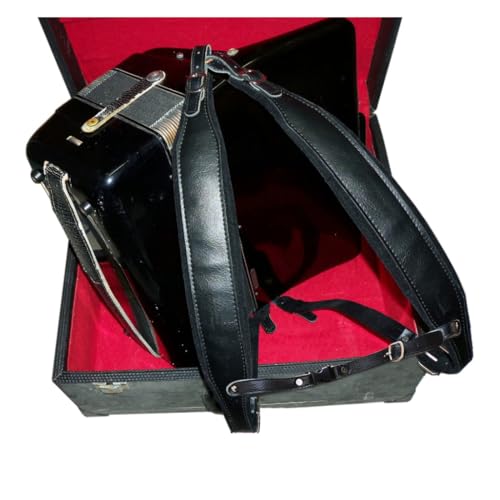 MUSIC FIRST Black Genuine Leather Super Wide Thick Comfortable 96 120 BASS Accordion Shoulder Strap Set Accordion Belt With FAST-ON BACK STRAP