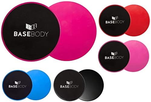 BaseBody Gliding Discs - Pink or Blue or Black Core Sliders - Exercise Discs - Reversible for use on Carpet or Hard Floors Core Trainer Core Slider- Abdominal workout - Crossfit