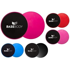 Basebody Gliding Discs – Pink or Blue or Black – Core Sliders – Exercise Discs – Reversible for use on Carpet or Hard Floors – Core Trainer – Core Slider- Abdominal workout – Crossfit