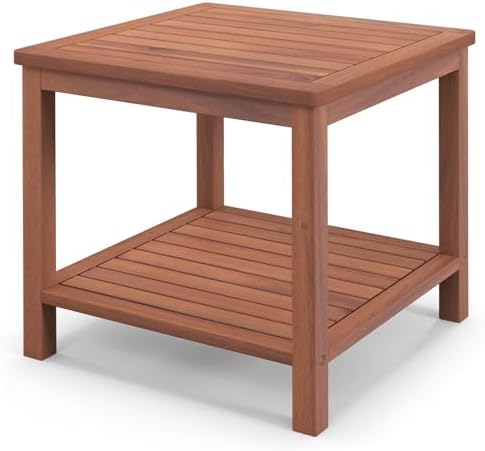Beistelltisch Akazienholz Gartentisch klein Balkontisch Holztisch mit Lamellen-Tischplatte 68 x 44 x 74 cm Natur