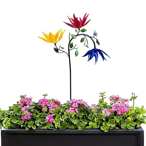 Molino de viento giratorio para jardín, rotador de viento cinético, molino de viento giratorio con girasol y mariposa, decoración de patio/exterior, molinillos de viento de metal para