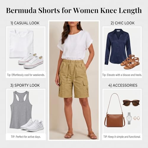 Drindf Bermuda Shorts for Women Knee Length, Cargo Shorts Women Baggy with Button Detail and Pockets, Hiking Short Pants for Summer Fall,Outdoor,Camping,Streetwear,Wine L — view 6