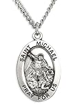 Heartland Store Men's Saint Michael Sterling Silver Oval Pendant + 24 Inch Rhodium Plate Chain with