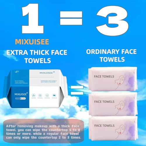 Image of MIXUISEE thick and soft face towels,Face towel disposable,100% cotton towel | Cotton fibers do not shed,Super thick 150%,Makeup removal and cleaning,Suitable for sensitive skin.(Extra thick 150 pieces)