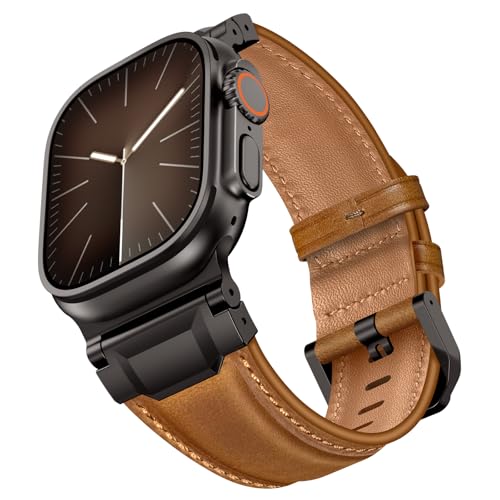Bracelet en cuir pour Apple Watch Ultra et Series 11 10 9 connecteur robuste