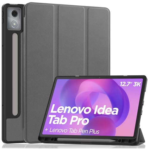 YRH for Idea Tab Pro 12.7 inch Case 2025 with Pen Holder Soft TPU Back Tablet Cover Case with Auto/Sleep (Gray)