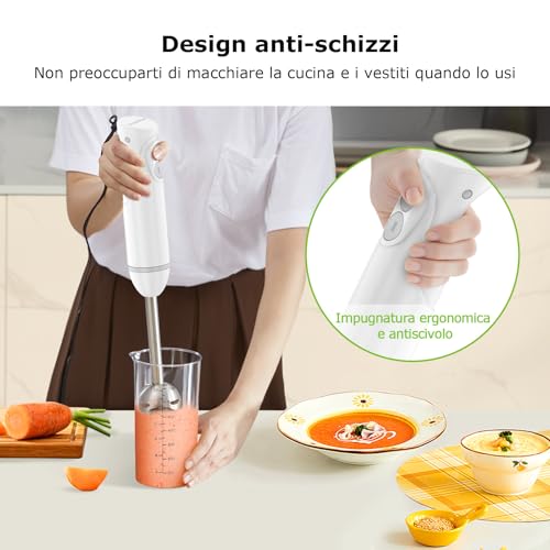 Bonsenkitchen Frullatore a Immersione 2 in 1, Minipimer in acciaio inossidabile da 1000 W, 2 Velocità, con Misurino da 700 ml con Coperchio, per Pappe, Zuppe, Frullati, Puree - Immagine 4