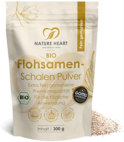 Nature Heart Flohsamenschalen gemahlen 300 g – 100% rein aus Plantago ovata – ballaststoffreich & quellfähig – glutenfrei & laktosefrei – ohne Zusatzstoffe