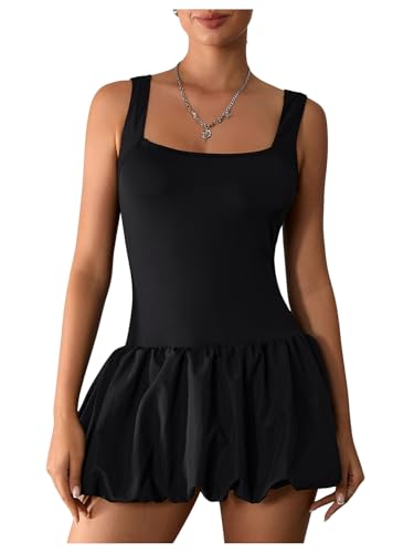 Image of Milumia Women's Square Neck Bubble Mini Tank Dress Short Party Club Dresses