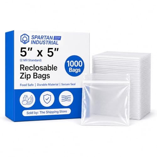 5” X 5” (1000 Count) 2 Mil Clear Reclosable Zip Plastic Poly Bags