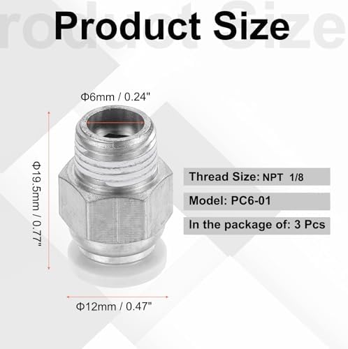 MECCANIXITY 공압 피팅 PC6-01 6mm 튜브 OD x 0.3cm(0.1인치) NPT 3개 — 사진 2