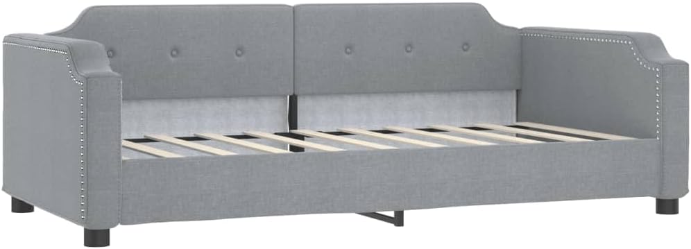 Daybed with Trundle Light Grey Fabric Polyester Platform Bed Frame Sturdy Slatted Foundation for Bedroom Modern Minimalist Furniture Easy Assembly No Box Spring Needed