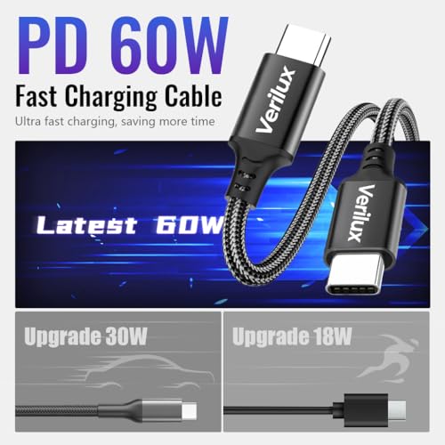 Image of Verilux PD 60W Type C to Type C Cable Fast Charging 5M /16.4FT, 480Mbps Data Cable C Type Fast Charging Nylon Braided C Type Charger Cable for iPhone 17 /17 Pro /17 Pro Max /16 /15, Galaxy S25 /S24 /S23