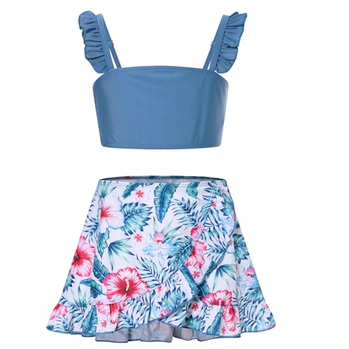Image of ALISISTER Girls Swimsuit 3 Piece Bathing Suits Summer Bikini Tankini Sets with Cover Up Skirt for 4-12 Years