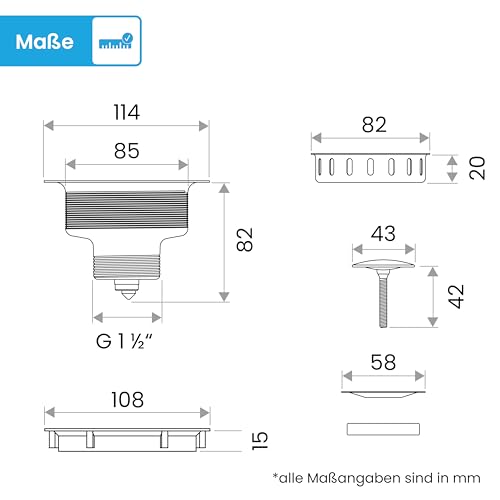 Bächlein Pop-Up Ablaufgarnitur für die Spüle [Ø 114mm ohne Überlauf] - Küchenspüle, Spülenablauf Edelstahl poliert, Siebkorbventil Körbchenventil