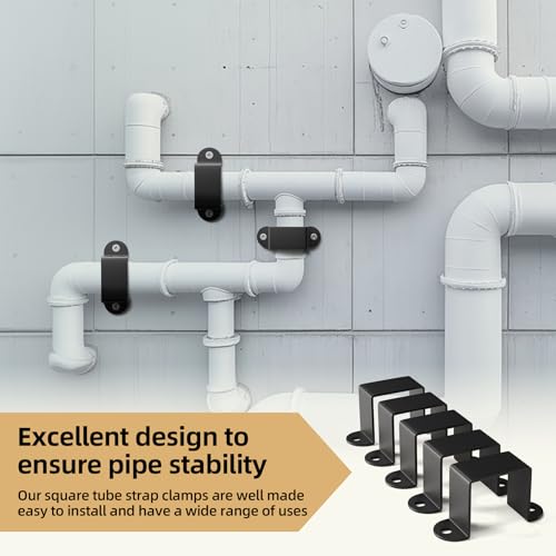 MooxHAI 1.5\"x1.5\" Square Tube Strap Clamp | U shaped metal bracket | Black Square Pipe Clamp with Powder Coated | Wood Deck Fence Post Tie | Square Tube Buckle for Water Pipes,Stairs Railing - 3 Pcs - Thumbnail 7
