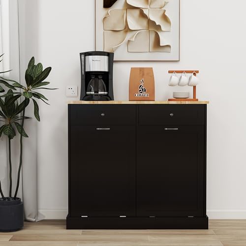 Gabinete para Basura con Dos Cajones y Compartimento Inclinado Negro miniatura 5