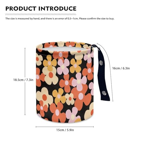 Image of Print Cute Hippie Flower Cartoon Collapsible Waste Basket Bin Multipurpose Trash Bin for Car Hanging Portable Dustbin Bin Accessories Garbage Bin Universal