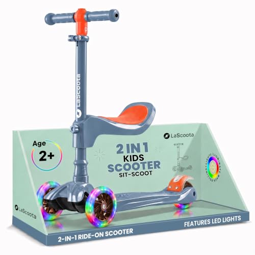 LaScoota 2-in-1 Kids Kick Scooter for Boys & Girls with Seat (Blue&Orange)