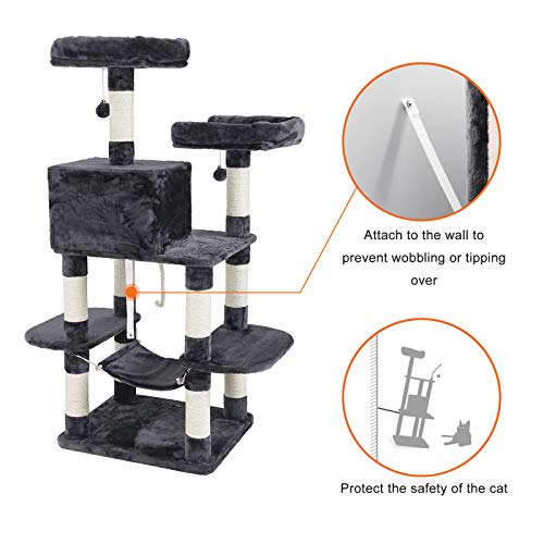 FEANDREA Multi-Level Cat Tree for Big Cats, Stable Cat Tower, Gray UPCT85G