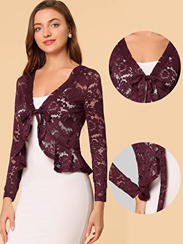 Image of Allegra K Bolero Shrug for Women's Lace Cardigan Tie Front Crop Ruffled Formal Dressy Wedding Shrugs