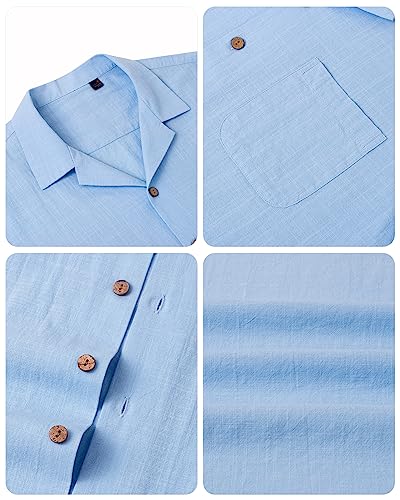 Image of Alimens & Gentle Mens Linen Shirts Cotton Hawaiian Shirts Short Sleeve Button Down Shirts Casual Summer Beach Tops