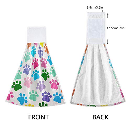 Boccsty Colorful Dog Paw Prints Hanging Kitchen Towels 2 Pieces Animal Puppy Paws Dish Cloth Tie Towels Hand Towel Tea Bar Towels For Bathroom Farmhouse Housewarming Tabletop Home #TOP3