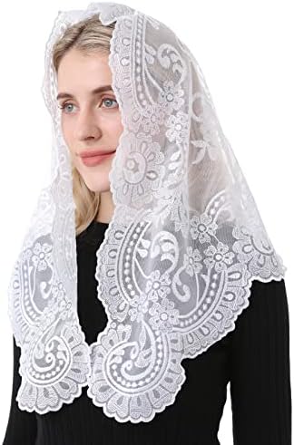 Spanish Mantilla White Mantilla Catholic church chapel scarf Embroidery lace Mass, 120cm*60cm