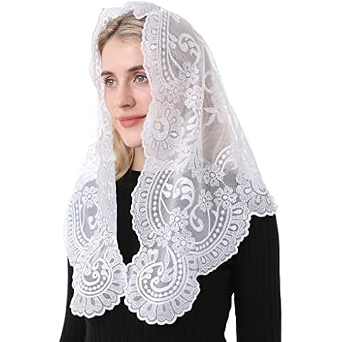 Spanish Mantilla White Mantilla Catholic church chapel scarf Embroidery lace Mass, 120cm*60cm Cover