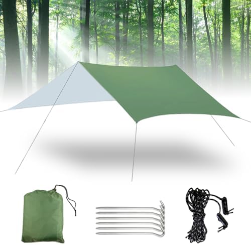 Tarp Bâche de tente de camping étanche 3 x 3 m avec 6 cordes et 6...