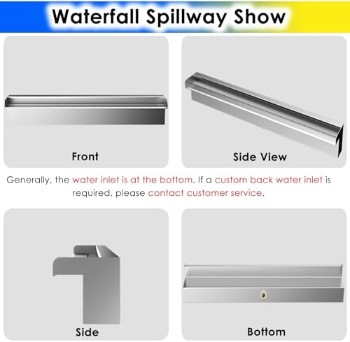 Stainless Steel Waterfall Spillway Kit for Pools & Gardens, Recessed Wall Fountain, 16"-48" Sizes, Outdoor Water Feature & Decor, Perfect for Garden Fountains (34-Inch)