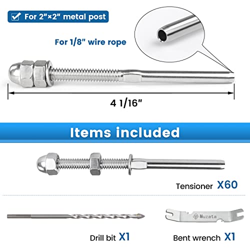 image for Muzata 60 Pack Cable Railing Kit Hand Swage Threaded Stud Tensioner fo