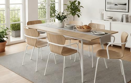 B&D home Esstisch LIO, ausziehbar 120-160 x 80 cm, 4-6 Personen Küchentisch Holztisch mit Metallgestell für Esszimmer, Küche, skandinavisch Design, Eiche Optik, 11219-120-FW-EIDA