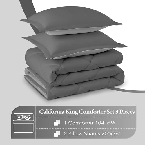 Image of downluxe California King Comforter Set - Charcol and Grey Cal King Comforter Set, Soft Bedding Sets for All Seasons - 3 Pieces - 1 Comforter (104 inchx96 inch) and 2 Pillow Shams(20 inchx36 inch)