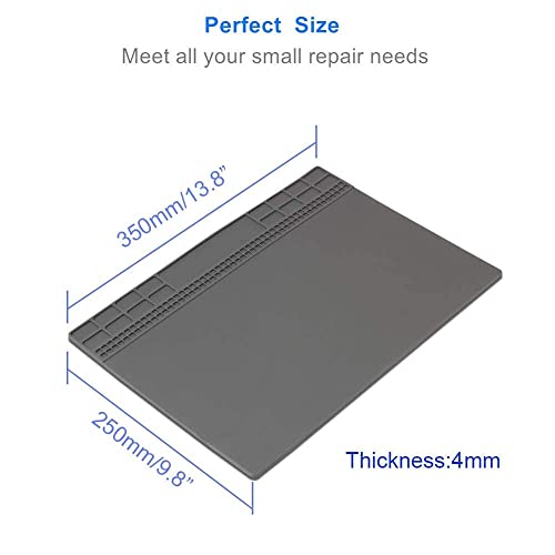 Soldering Mat, Premium Magnetic Silicone Repair Mat, Heat Resistant 932°F Solder Mat For Solder Station, Phone, Computer, Laptop Electronics Repair 13.8'' X 9.8'' Gray #TOP6