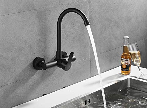 Black Kitchen Faucet Wall Mounted Single Handle 360 Degree Swivel Spout Bar Faucet Laundry Utility Sink Faucet In Wall Faucet Kitchen Sink Commercial #TOP2