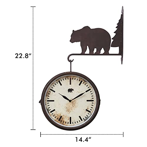 Nikky Home Bear Clock Double Sided Wall Clock Cabin Home Decor Rustic Forest Farmhouse Vintage Metal Cute Hanging Large Clock Nature Animal Decorative Gift For Living Room Bedroom Kitchen, Brown Bear #TOP4