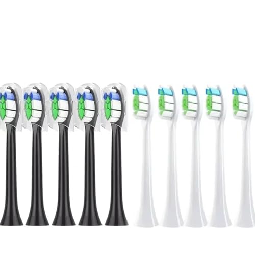交換用ブラシヘ??ッド 4個 10個 フィリップス HX6064 HX6930 HX6730 ソニック電動歯ブラシ掃除機対応(5white-5 black)