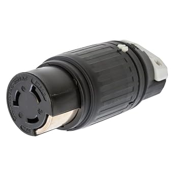 Hubbell HBL3764C Locking Connector, 50 amp, 250 VDC/600 VAC, 3 Pole, 4 Wire, Black, White