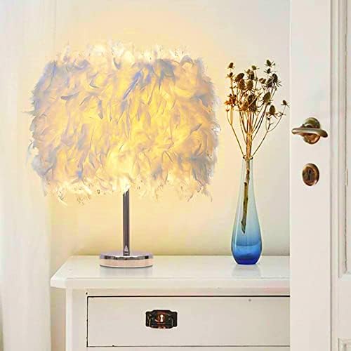 Feather Table Lamp White Beside Bed lamp Feather Lampshade Table Night Light Desk Lamp Shade Creative Home Decor for Bedroom Livingroom
