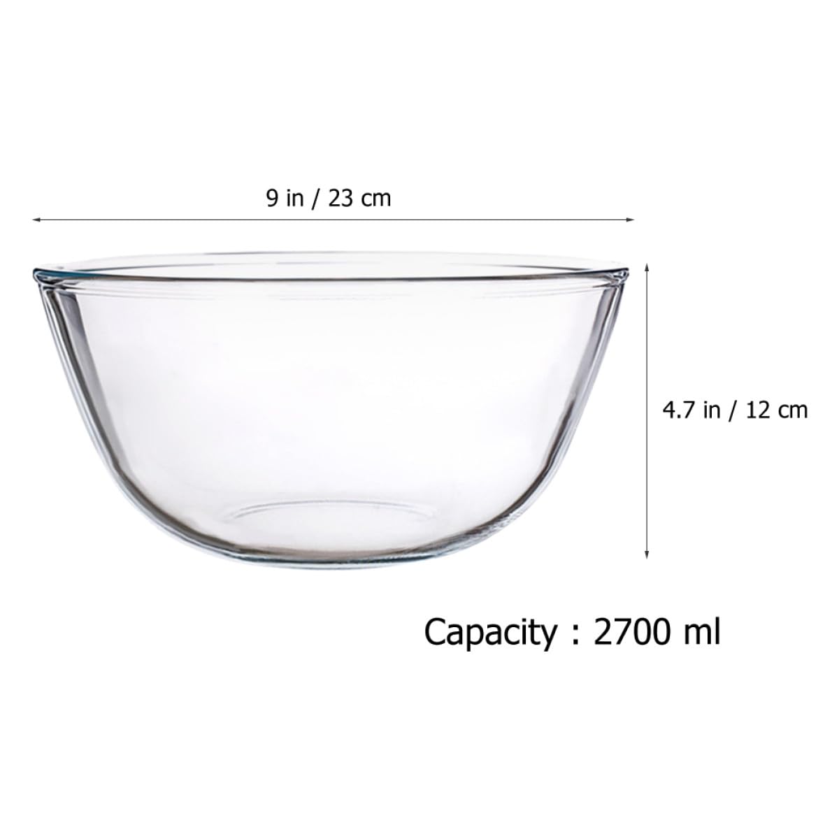 PRETYZOOM Saladier en Verre Rond 2700ml Élégant et Fonctionnel, Bol à Dessert Multifonction Cuisine, Résistant et Sûr Utilisation Quotidienne