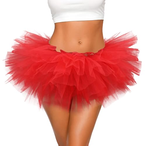 Tutu for Women Adults - 5-Layer Tulle Skirts 80s Outfit for Women - Puffy Adult Tutus - Halloween Costumes Skirt - Red Tutu - Dance Ballet Bubble Skirt
