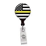 Thin Yellow Line USA Flag - Retractable Lanyard Badge Reel - Nurse ID Name Tag Custom Clip On Badge