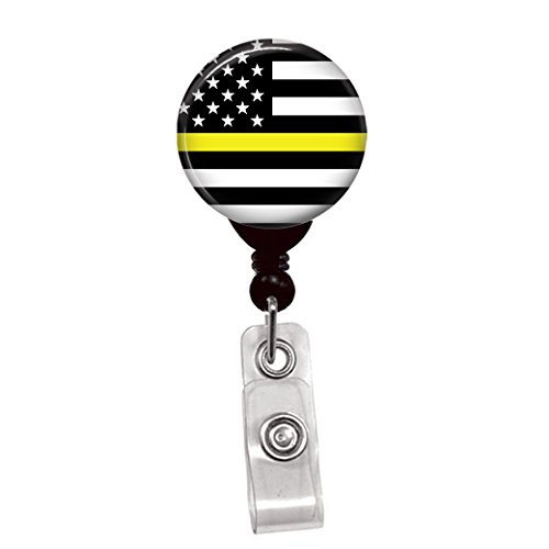 Thin Yellow Line Usa Flag - Retractable Lanyard Badge Reel - Nurse Id Name Tag Custom Clip On Badge Holder (1/4 Y Flag Belt Clip) #TOP11