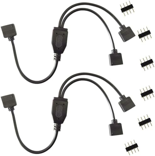 2pcs 4 Pin RGB LED Strip Splitter Cable 2 Way 1 to 2 Splitter Connector SMD 5050 3528 2835 RGB LED Tape Ribbon Splitter- 12inch, Black