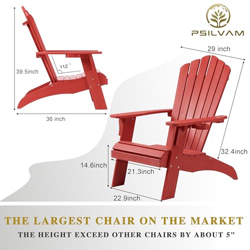 Psilvam Adirondack Chair, Oversized Poly Lumber Fire Pit Chair with Cup Holder, 350Lbs Support Patio Chairs for Garden, Weather Resistant Adirondack Chair Looks Like Real Wood (2, Red) - Thumbnail 3